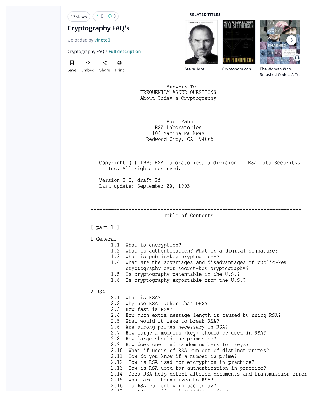 Cryptography FAQ's