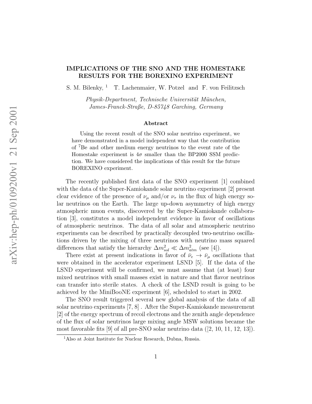 Implications of the SNO and the Homestake Results for the BOREXINO Experiment