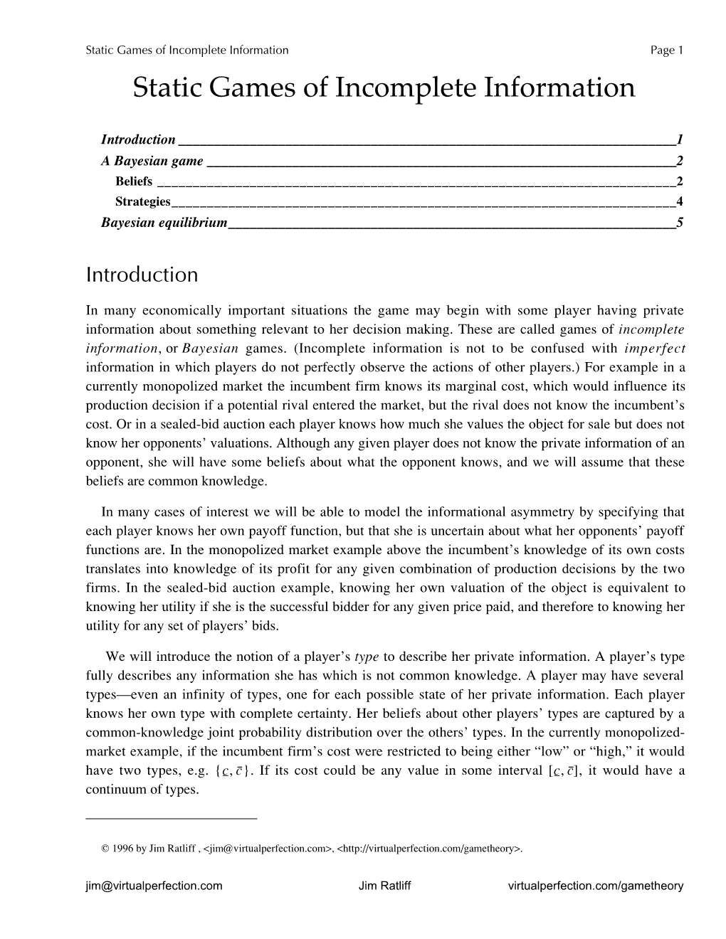 Static Games of Incomplete Informationظ