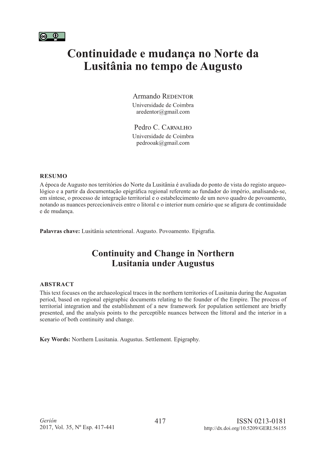 Continuidade E Mudança No Norte Da Lusitânia No Tempo De Augusto