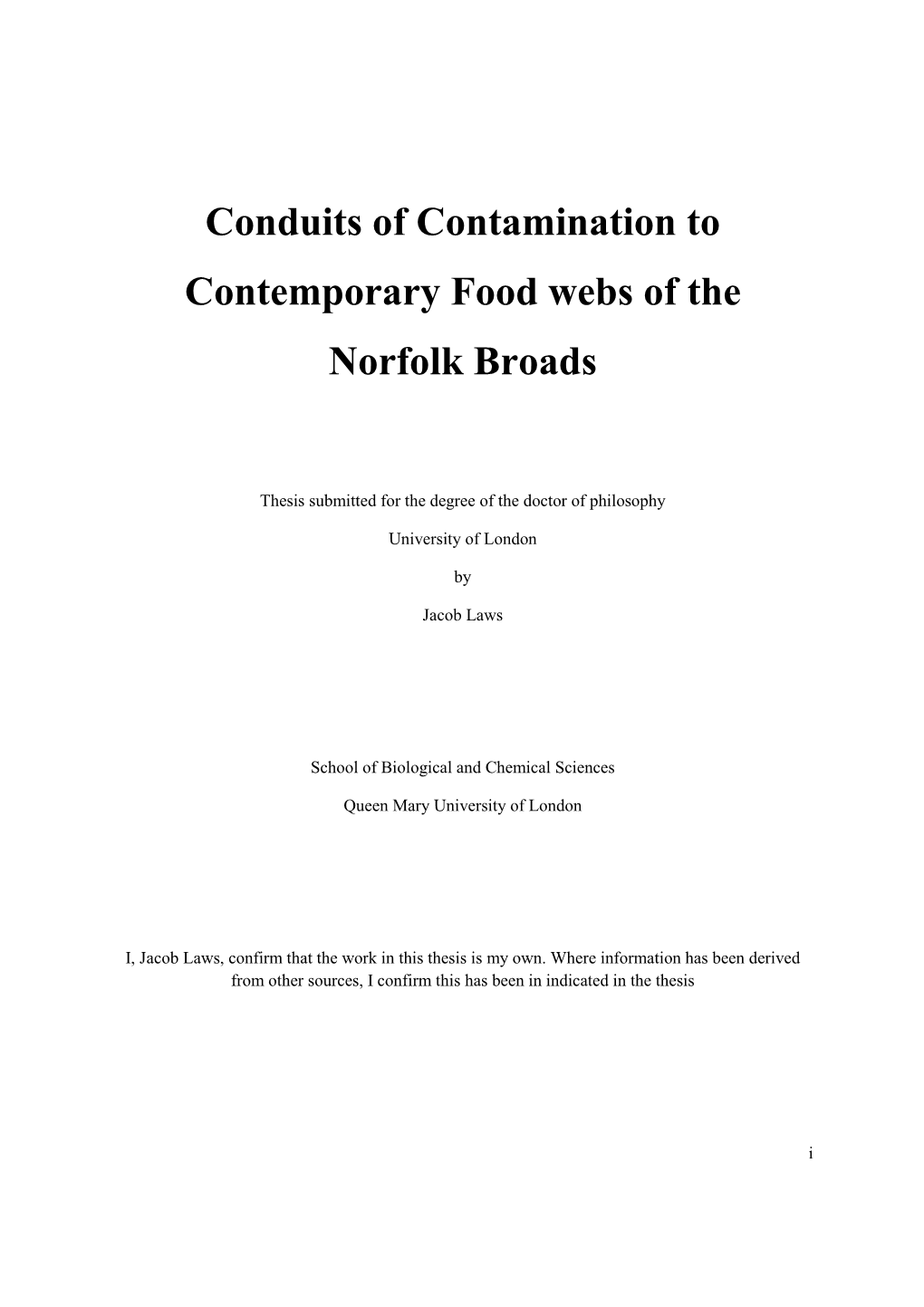 Conduits of Contamination to Contemporary Food Webs of the Norfolk Broads