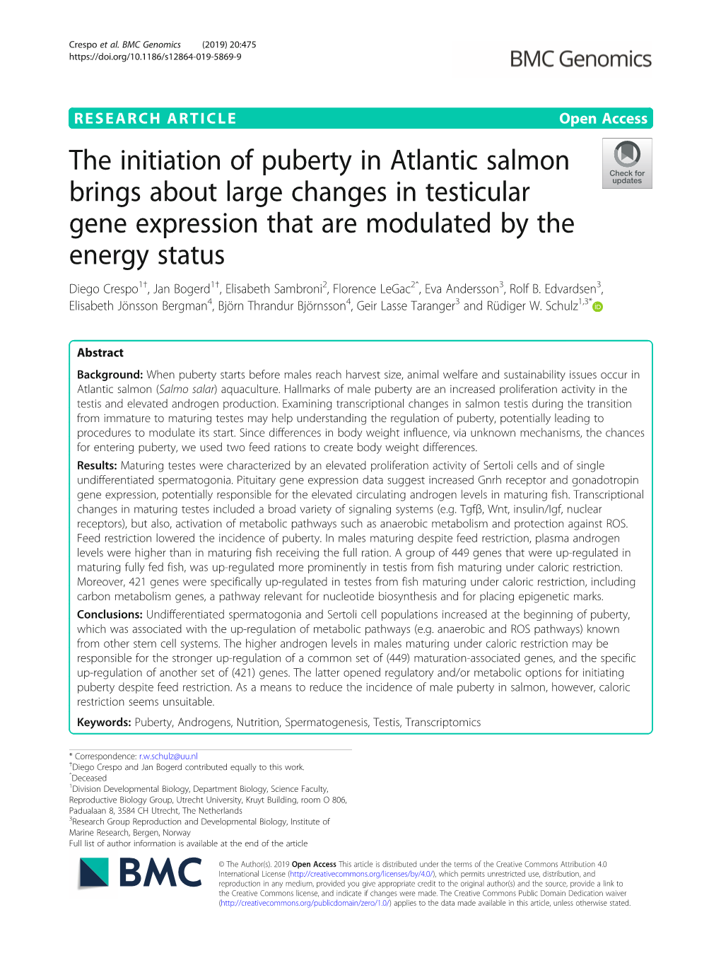 The Initiation of Puberty in Atlantic Salmon Brings About Large Changes