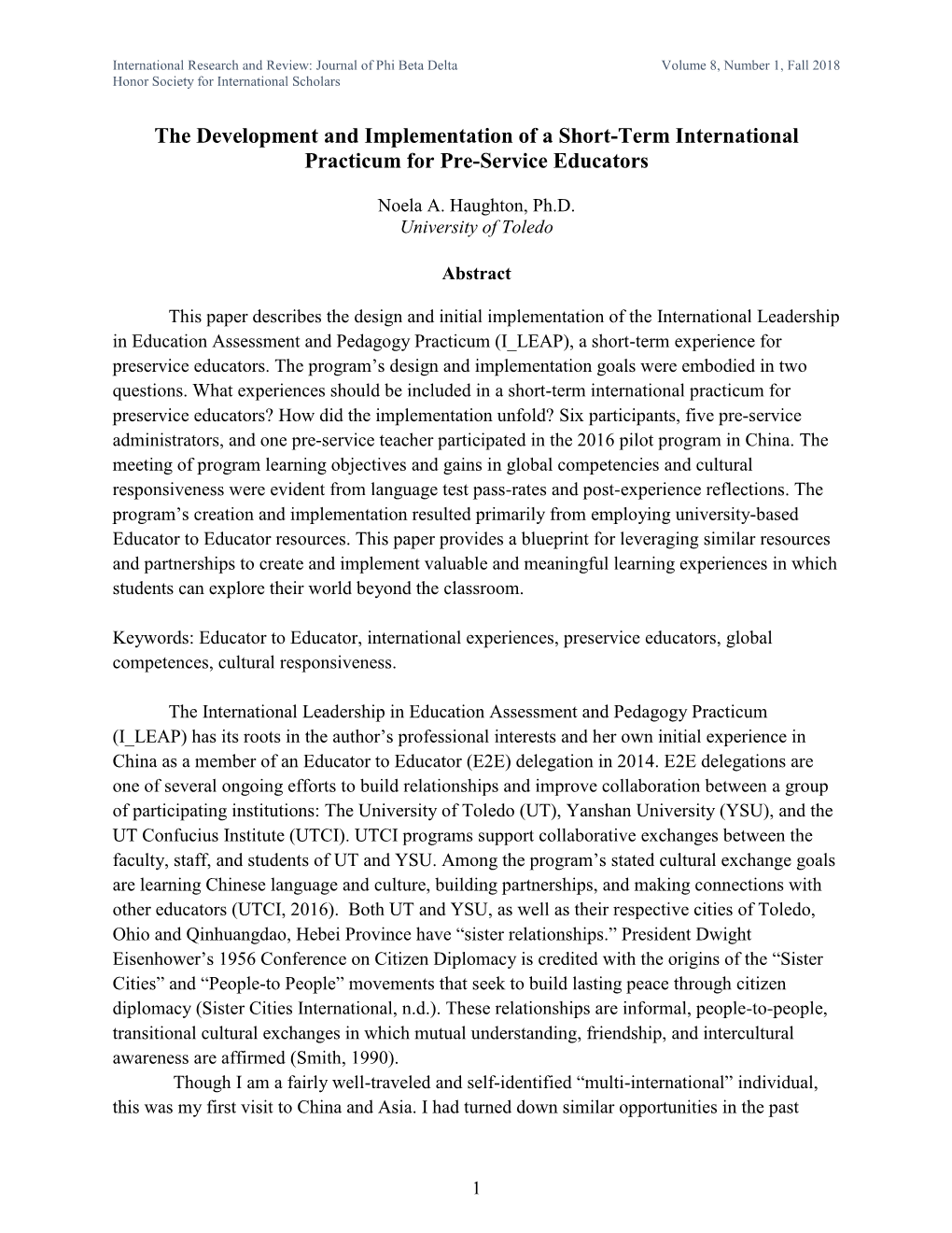 The Development and Implementation of a Short-Term International Practicum for Pre-Service Educators