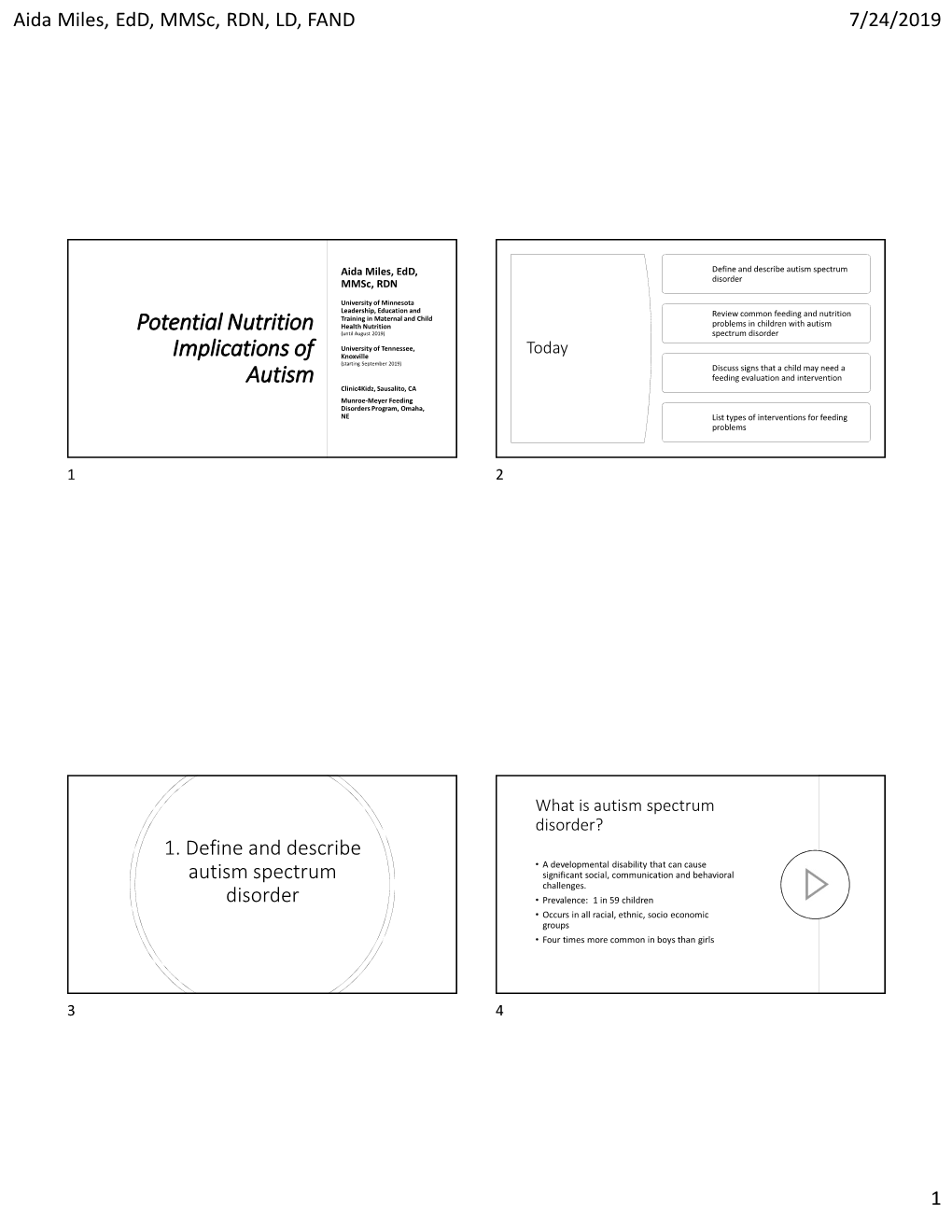 Potential Nutrition Implications of Autism Handout