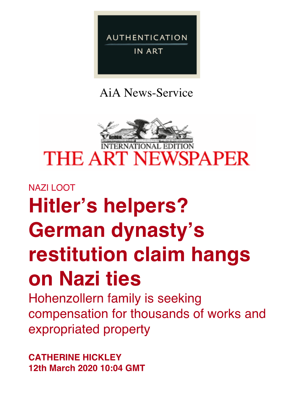 Hitler's Helpers? German Dynasty's Restitution Claim Hangs on Nazi Ties