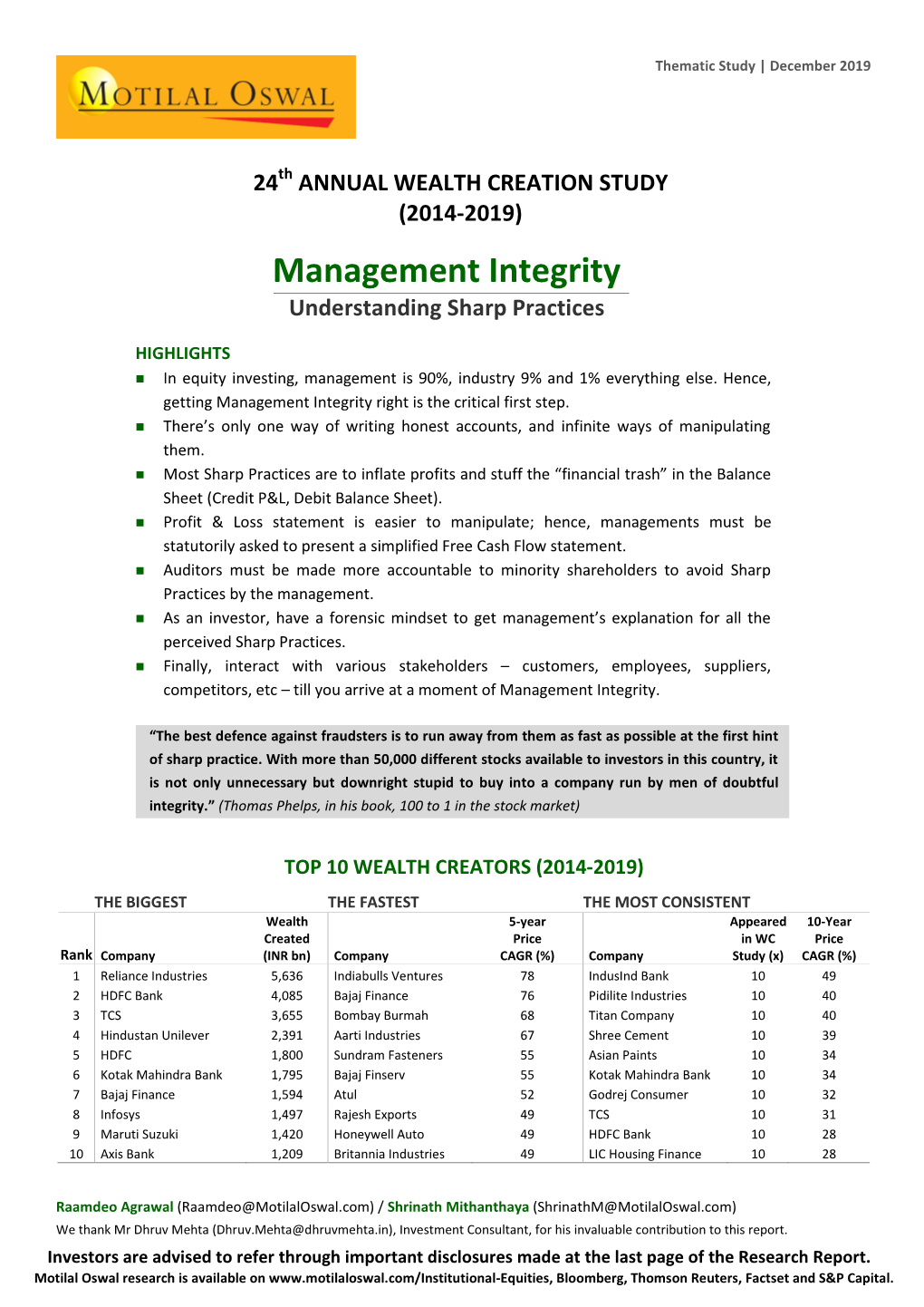 Management Integrity Understanding Sharp Practices