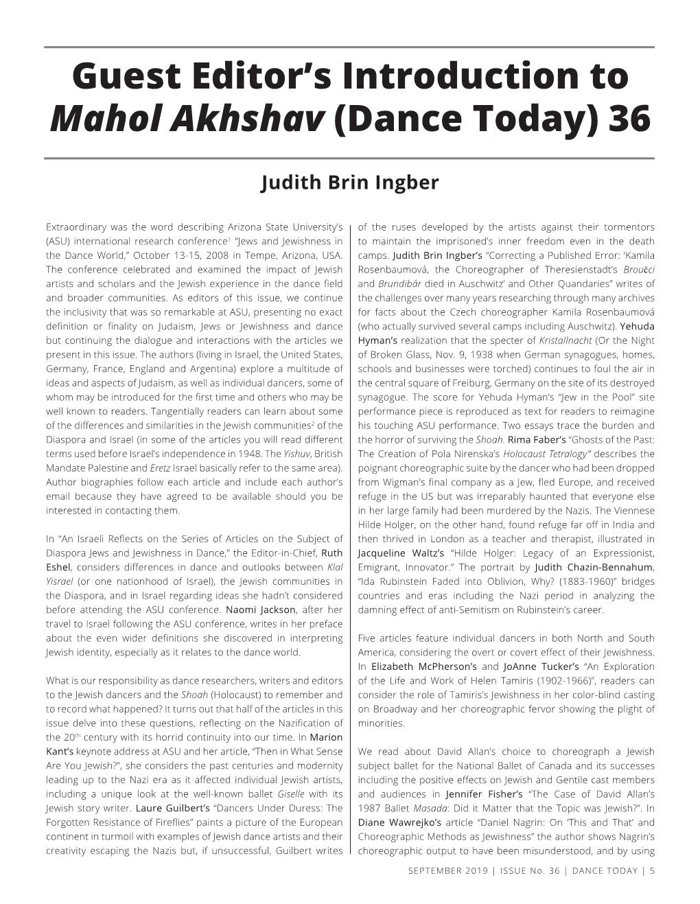 Guest Editor's Introduction to Mahol Akhshav