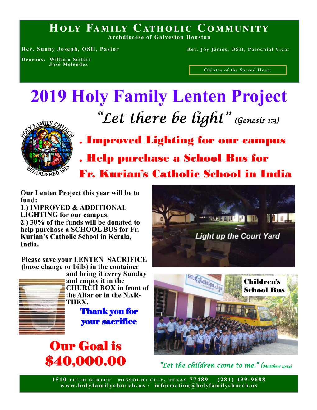 2019 Holy Family Lenten Project