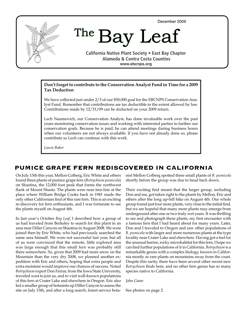 The Bay Leaf California Native Plant Society • East Bay Chapter Alameda & Contra Costa Counties