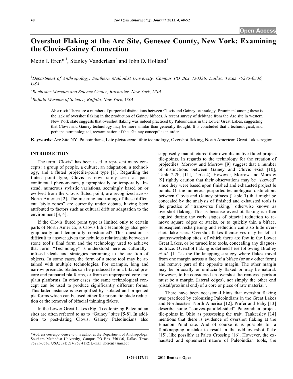 Overshot Flaking at the Arc Site, Genesee County, New York: Examining the Clovis-Gainey Connection Metin I