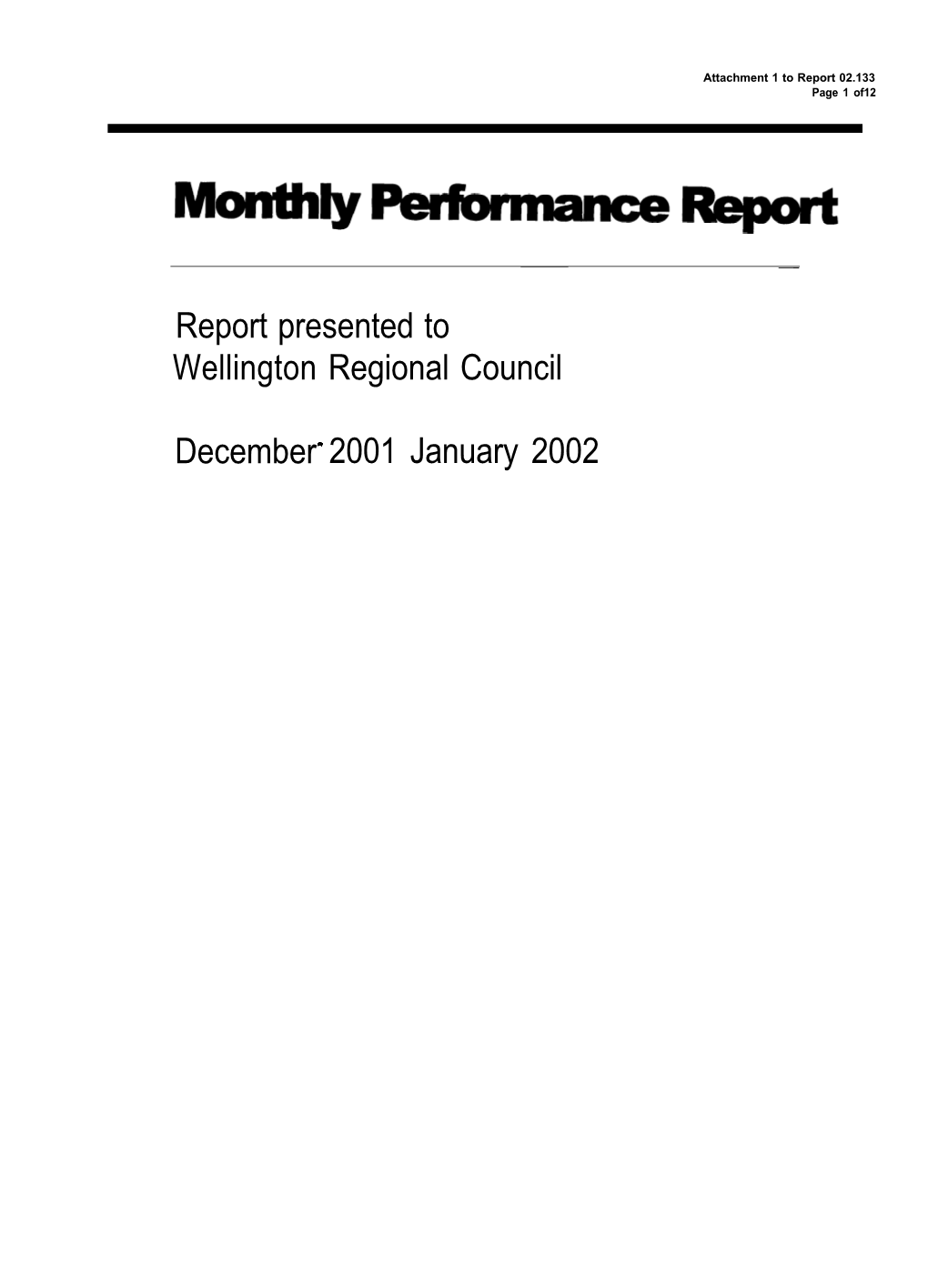 Report Presented to Wellington Regional Council Decemberli