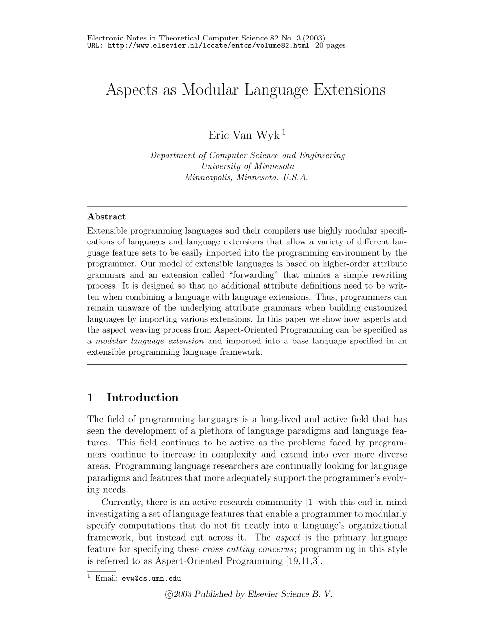Aspects As Modular Language Extensions