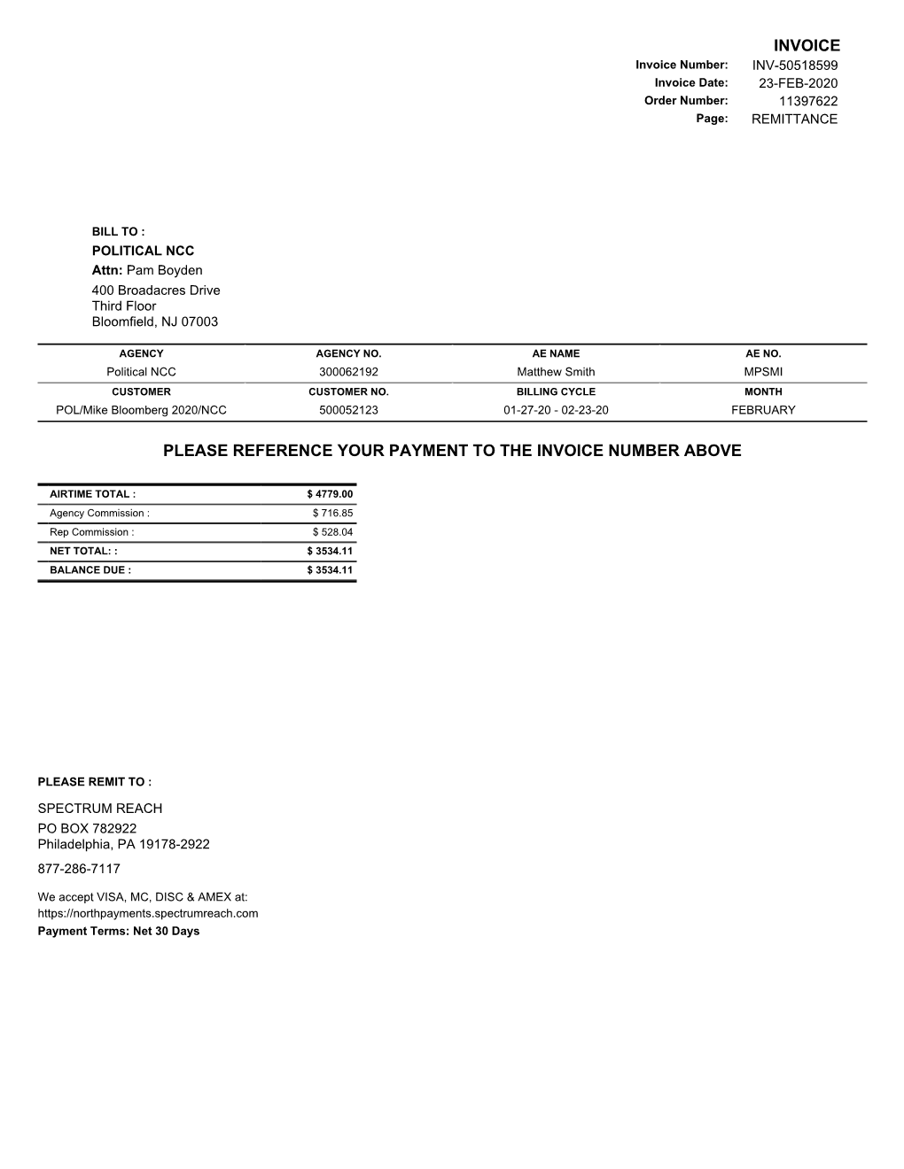 Please Reference Your Payment to the Invoice Number Above Invoice