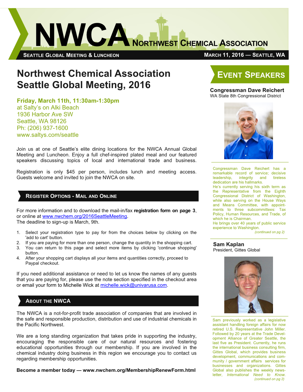 Northwest Chemical Association Seattle Global Meeting, 2016