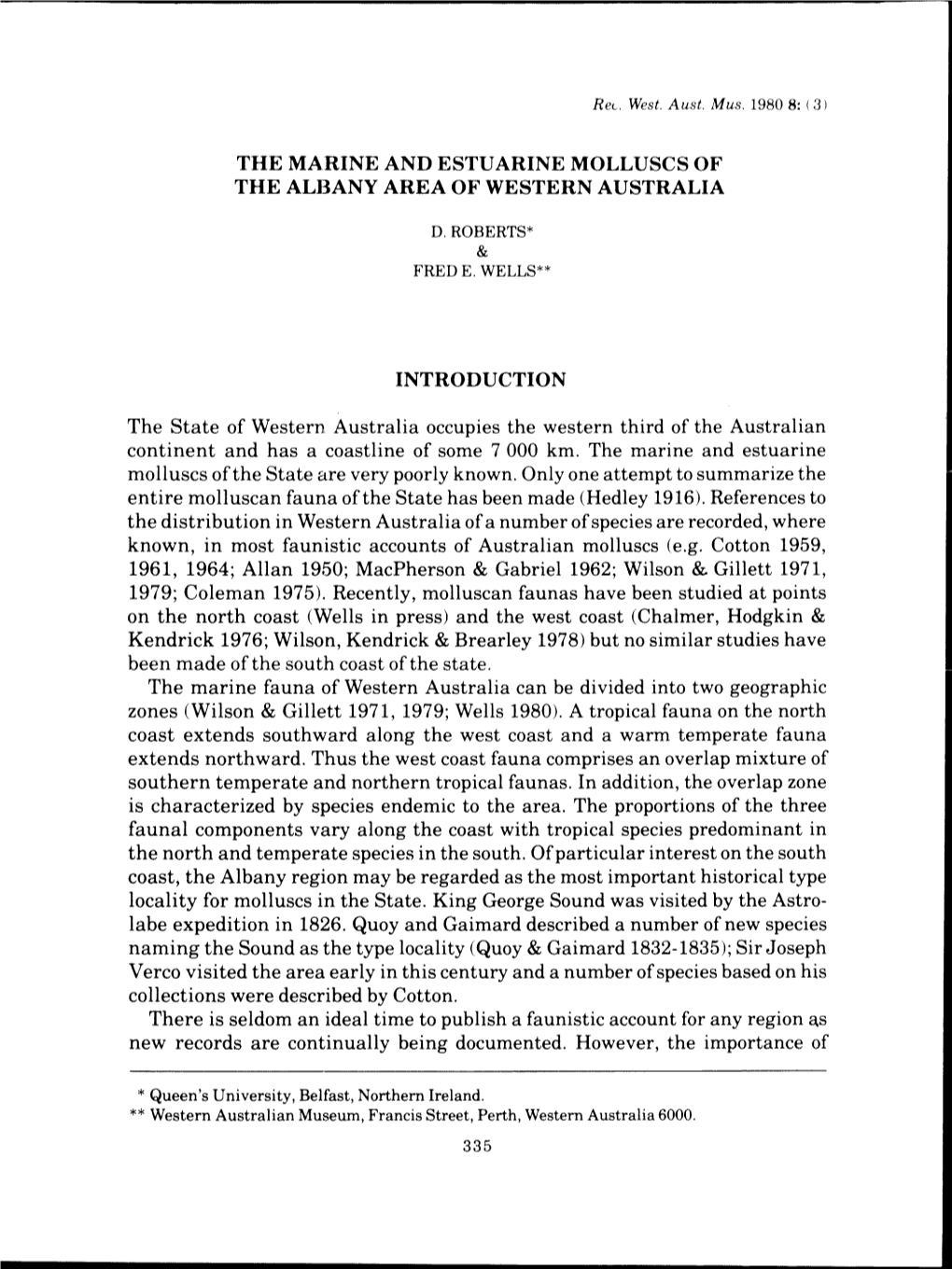 The Marine and Estuarine Molluscs of the Albany Area of Western Australia