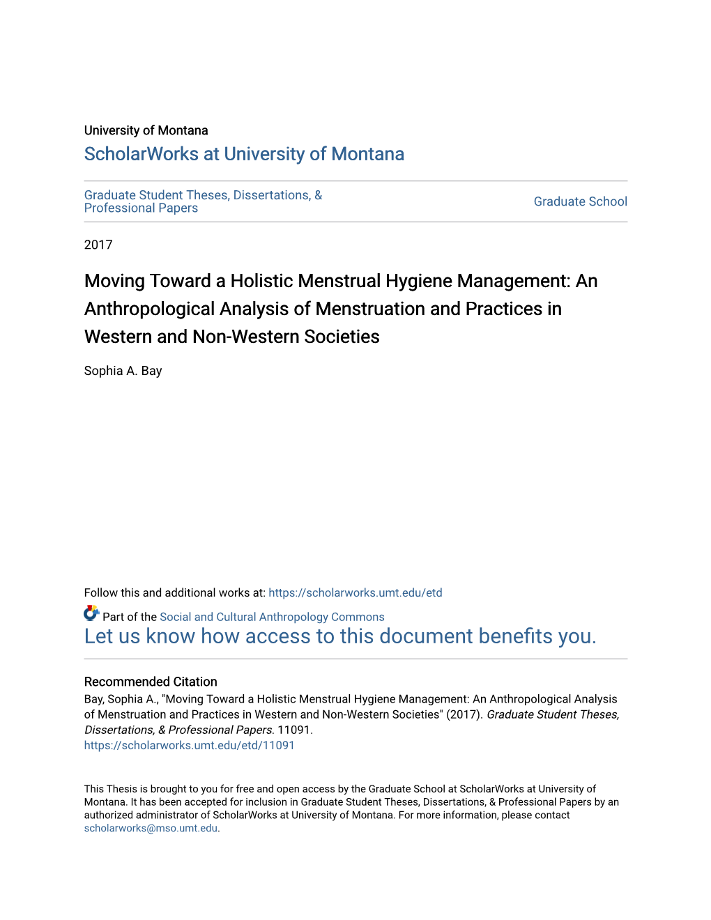 Moving Toward a Holistic Menstrual Hygiene Management: an Anthropological Analysis of Menstruation and Practices in Western and Non-Western Societies