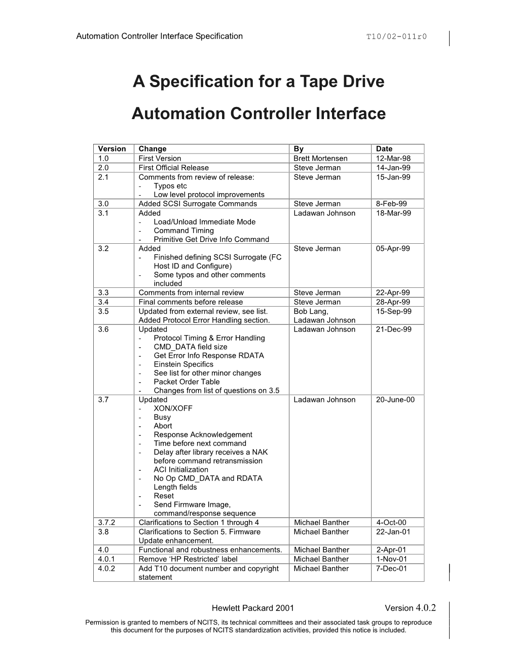 A Specification for a Tape Drive Automation Controller Interface