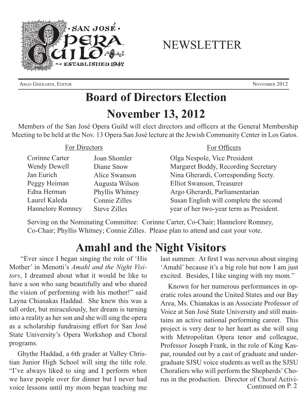 NEWSLETTER Board of Directors Election