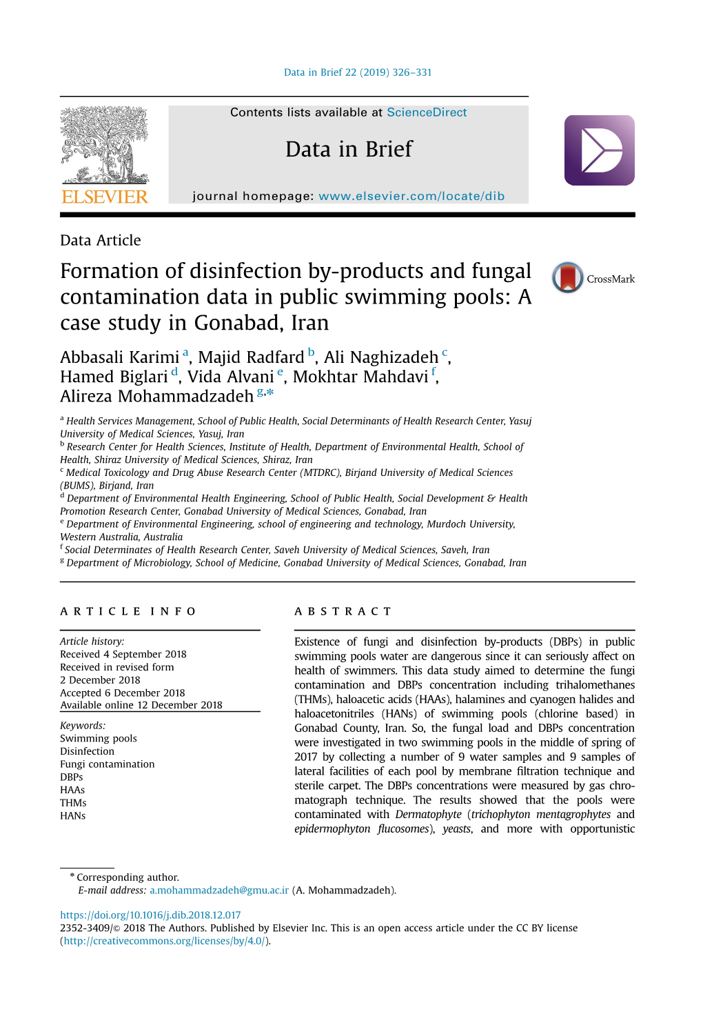 Formation of Disinfection By-Products and Fungal Contamination Data in Public Swimming Pools: a Case Study in Gonabad, Iran