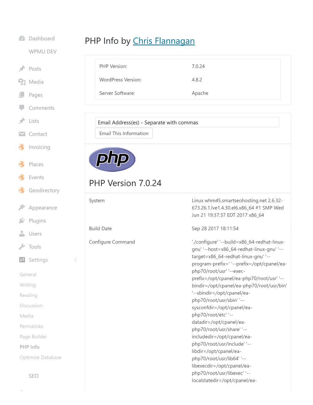 PHP Info by Chris Flannagan PHP Version 7.0.24