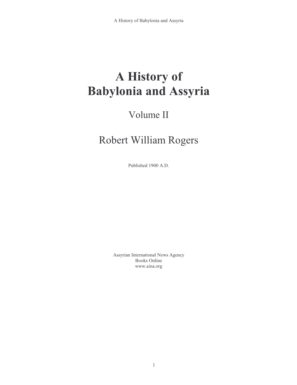 A History of Babylonia and Assyria