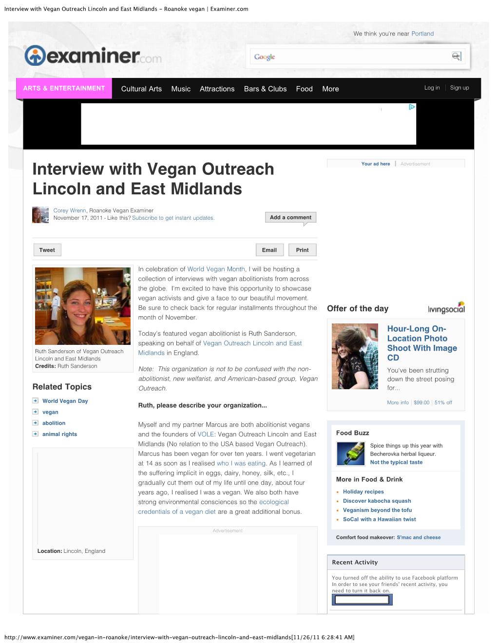 Interview with Vegan Outreach Lincoln and East Midlands - Roanoke Vegan | Examiner.Com