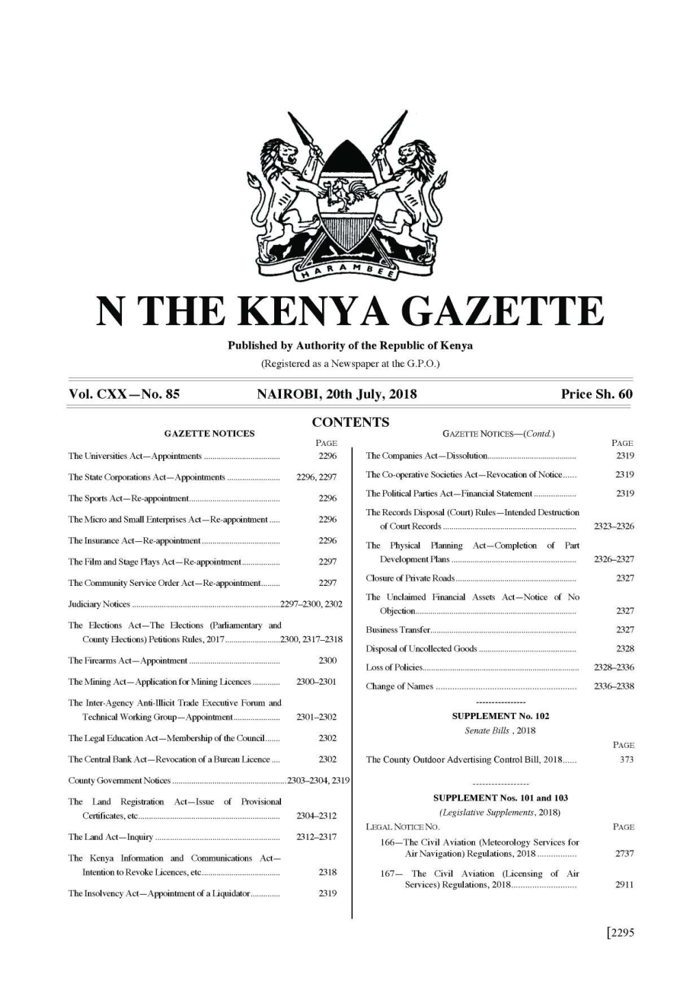 N the Kenya Gazette