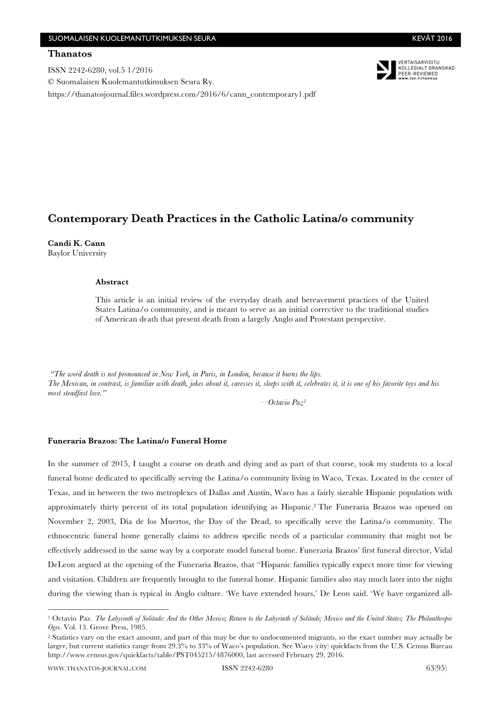 Contemporary Death Practices in the Catholic Latina/O Community