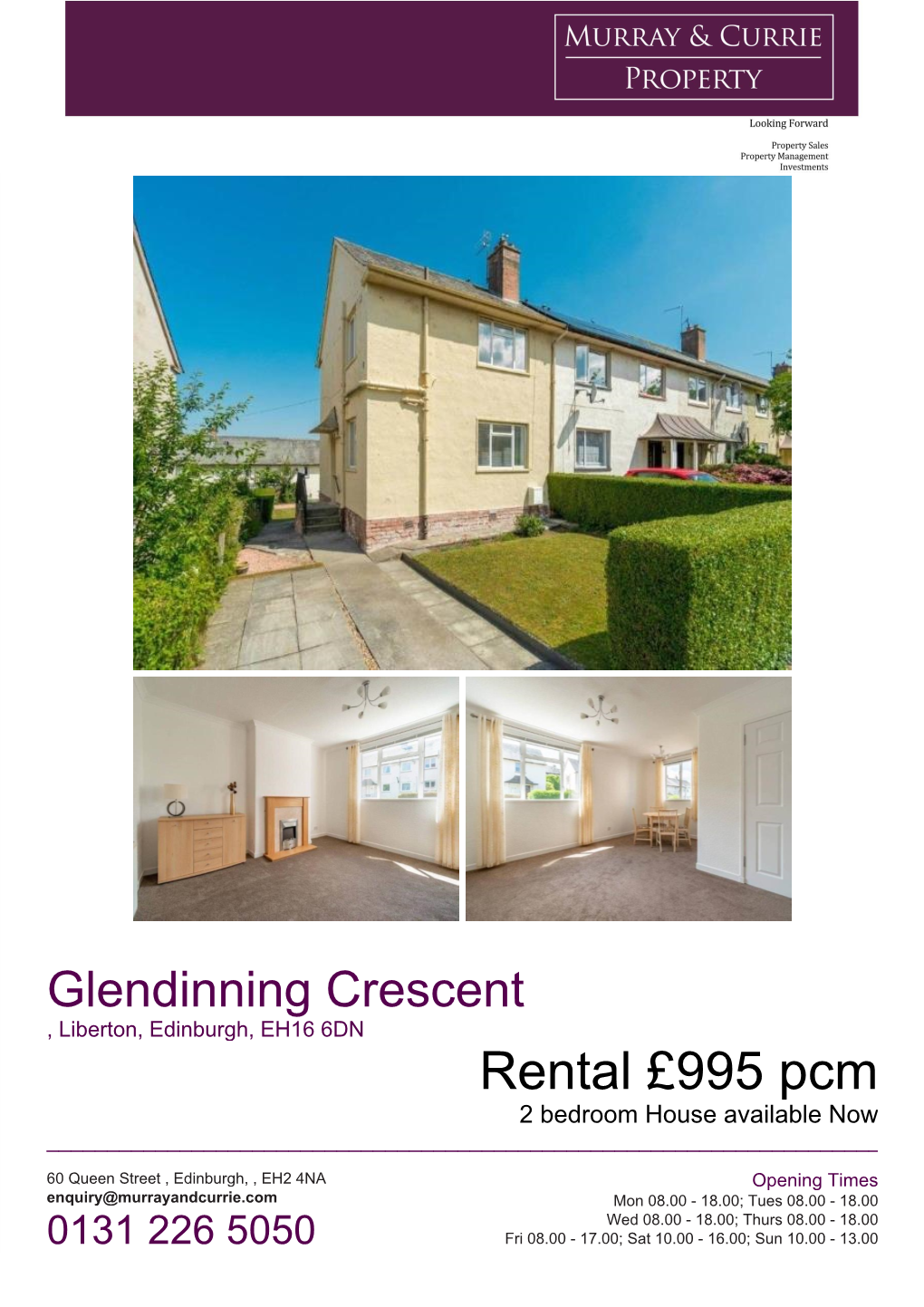 Rental £995 Pcm 2 Bedroom House Available Now ______