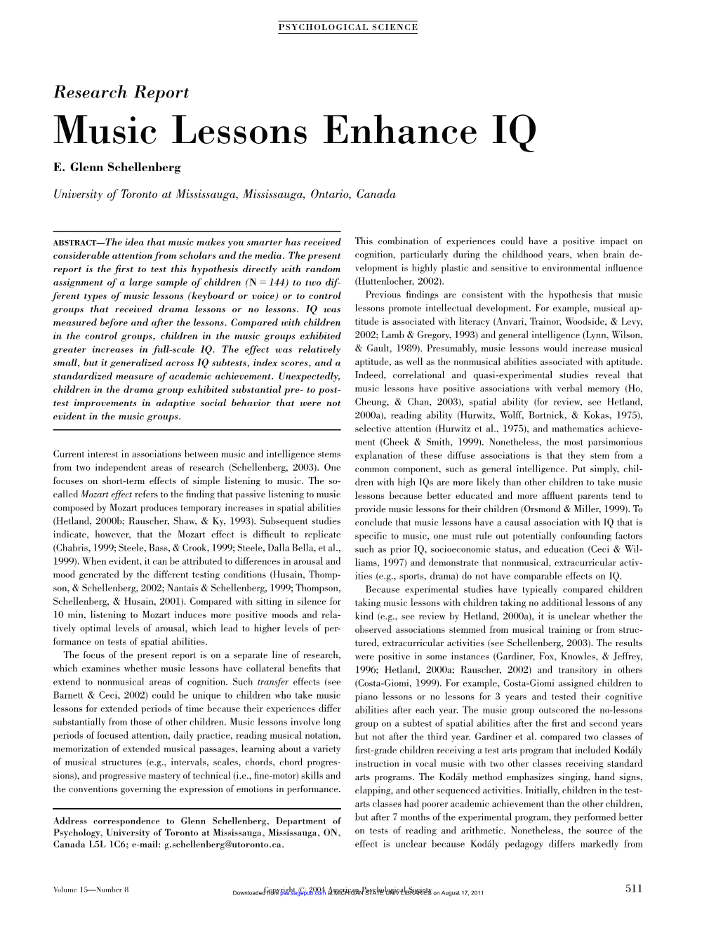 Music Lessons Enhance IQ E
