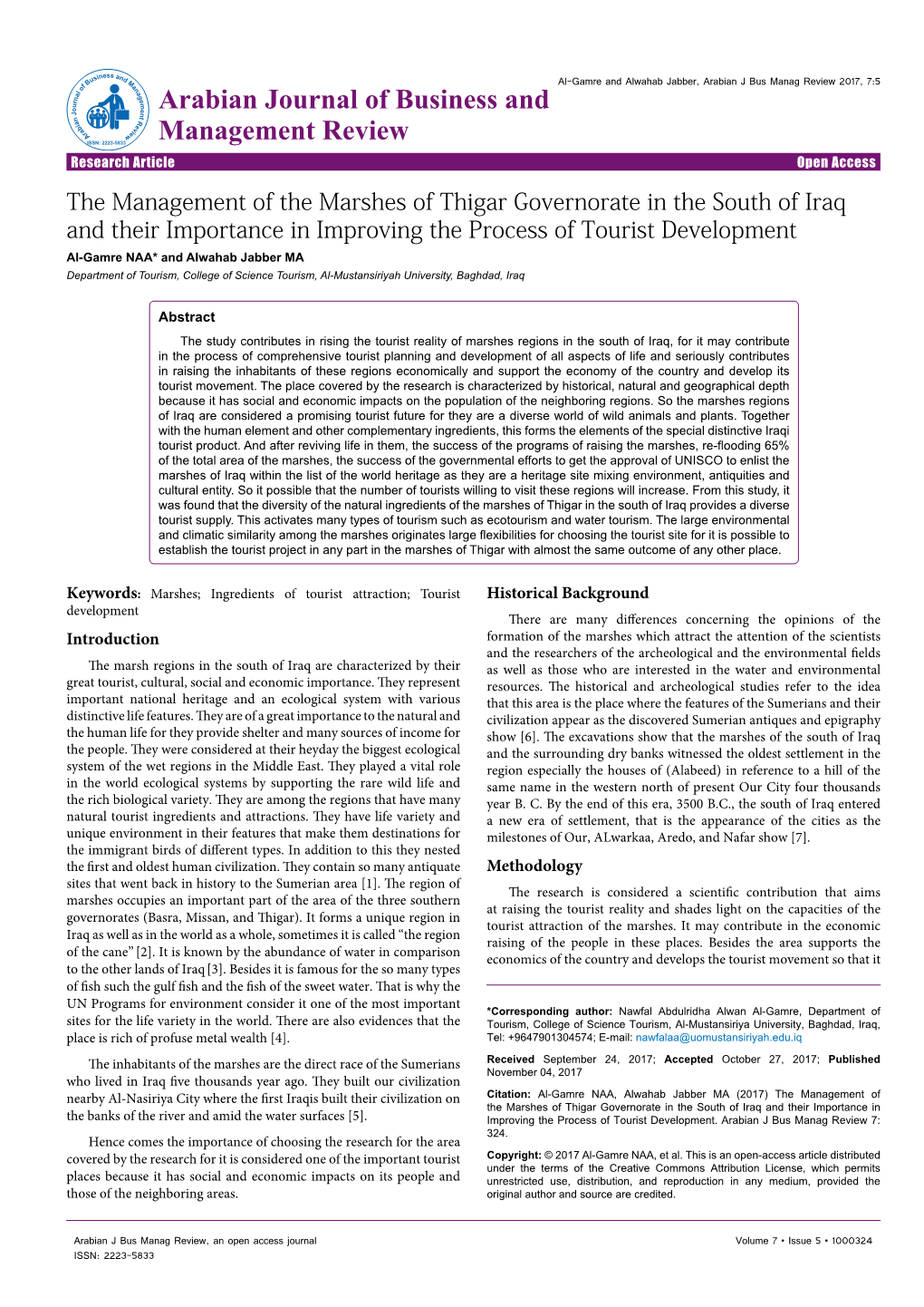 The Management of the Marshes of Thigar Governorate in the South Of