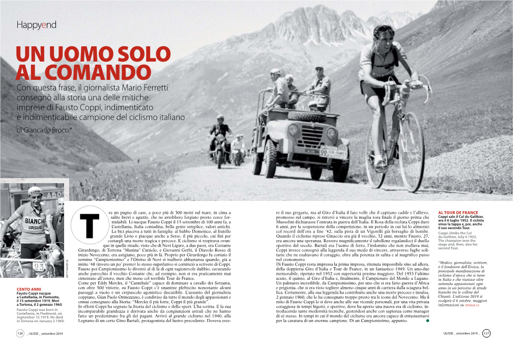 Fausto Coppi, Indimenticato E Indimenticabile Campione Del Ciclismo Italiano Di Giancarlo Brocci*