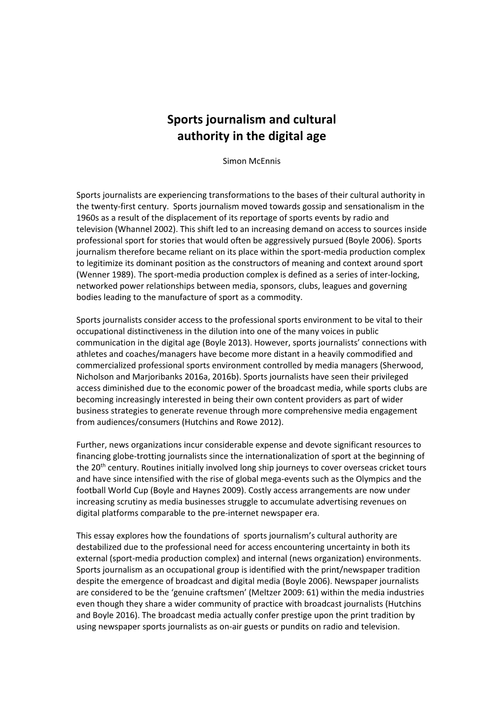 Sports Journalism and Cultural Authority in the Digital Age