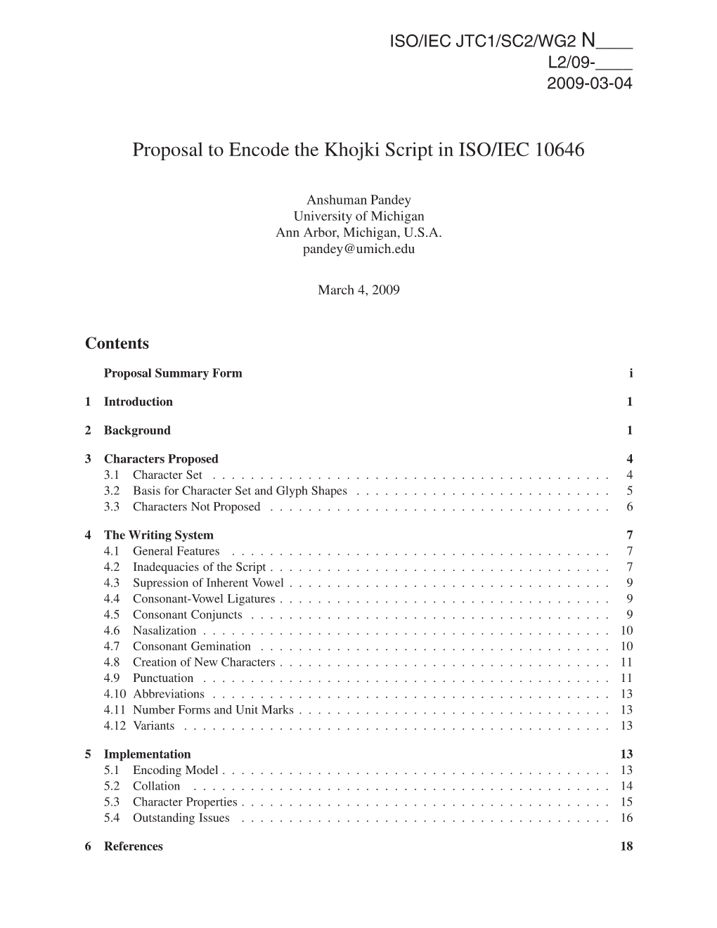 Proposal to Encode the Khojki Script in ISO/IEC 10646