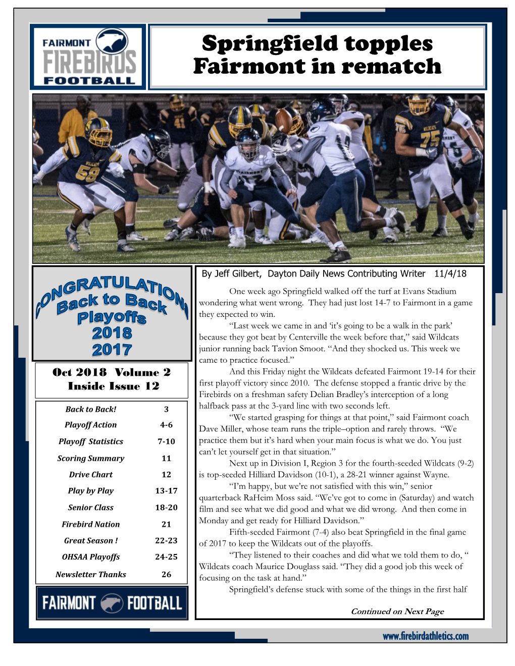 Fairmont Firebirds Football Newsletter Is Published Weekly