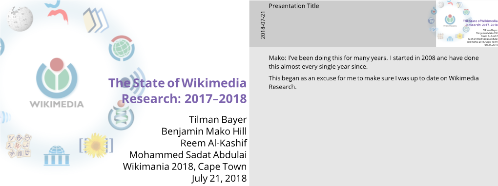 The State of Wikimedia Research: 2017–2018