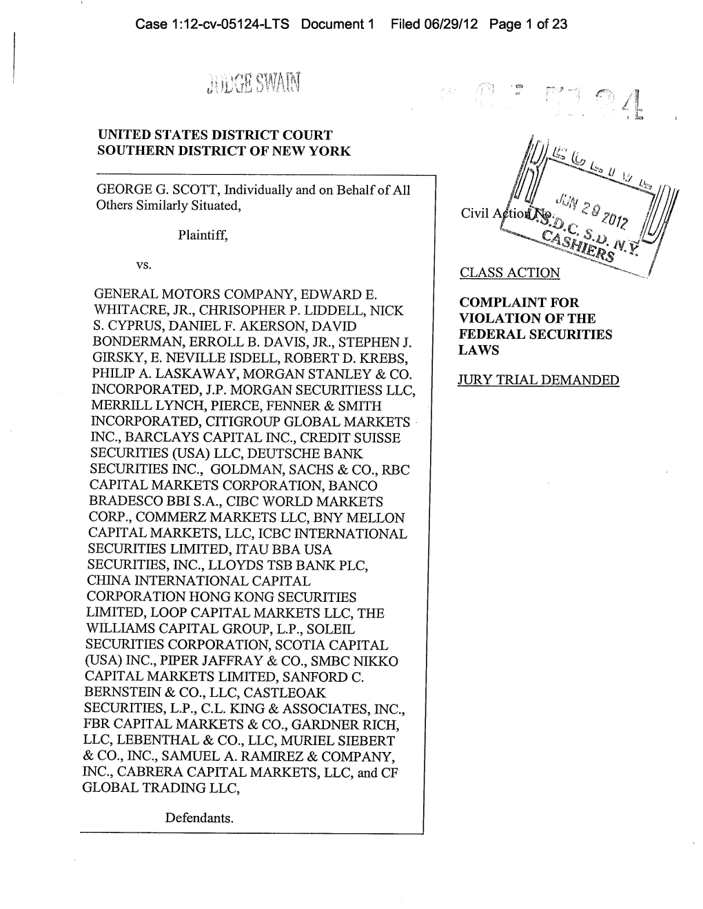 George Scott, Et Al. V. Whitacre, Et Al. 12-CV-05124-Complaint For