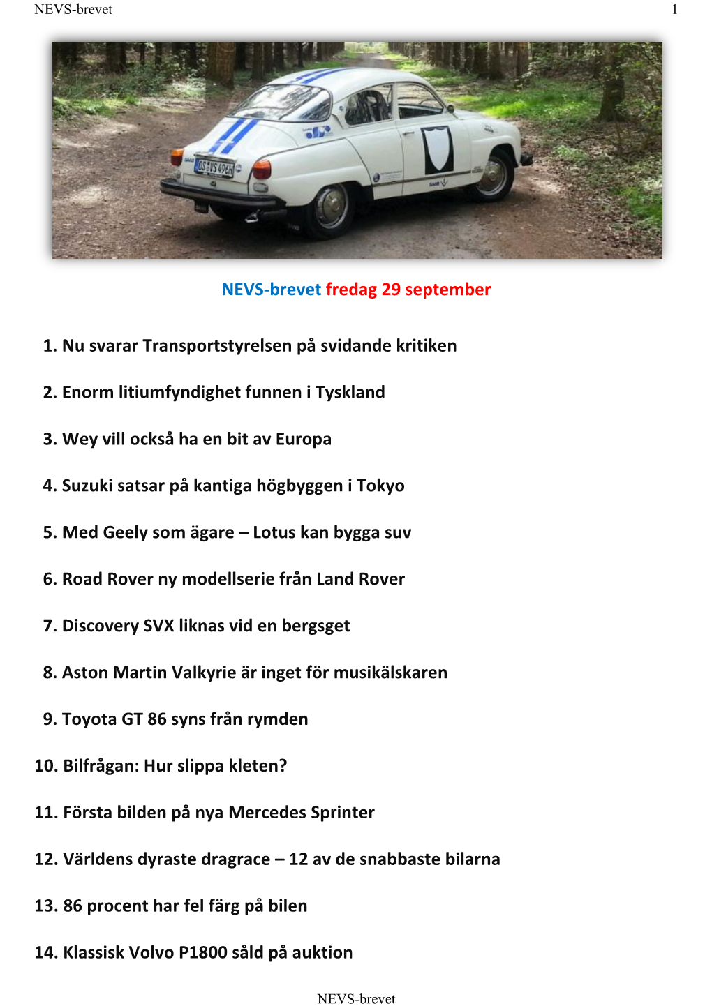 NEVS-Brevet Fredag 29 September 1. Nu Svarar Transportstyrelsen På