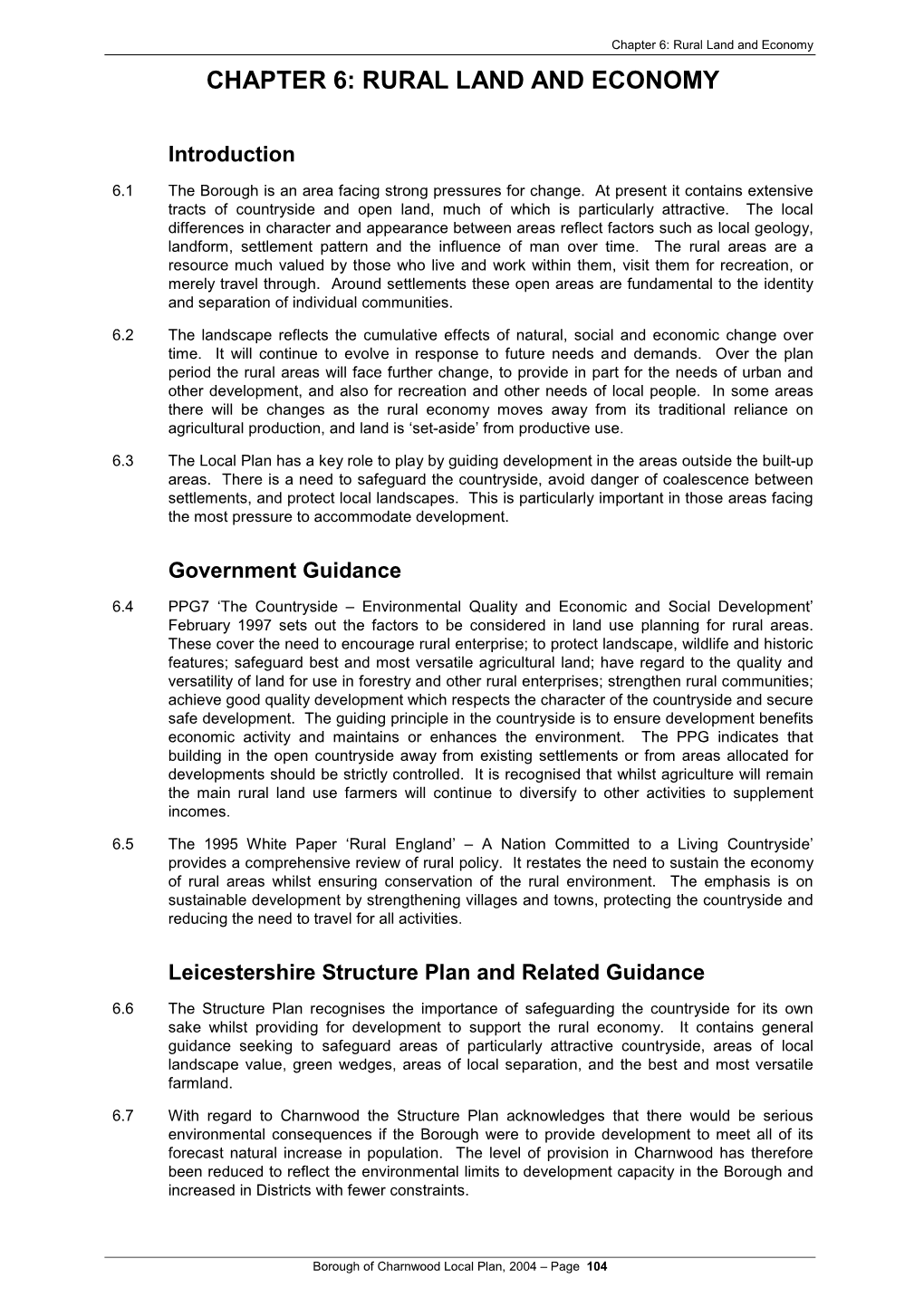 Chapter 6: Rural Land and Economy CHAPTER 6: RURAL LAND and ECONOMY