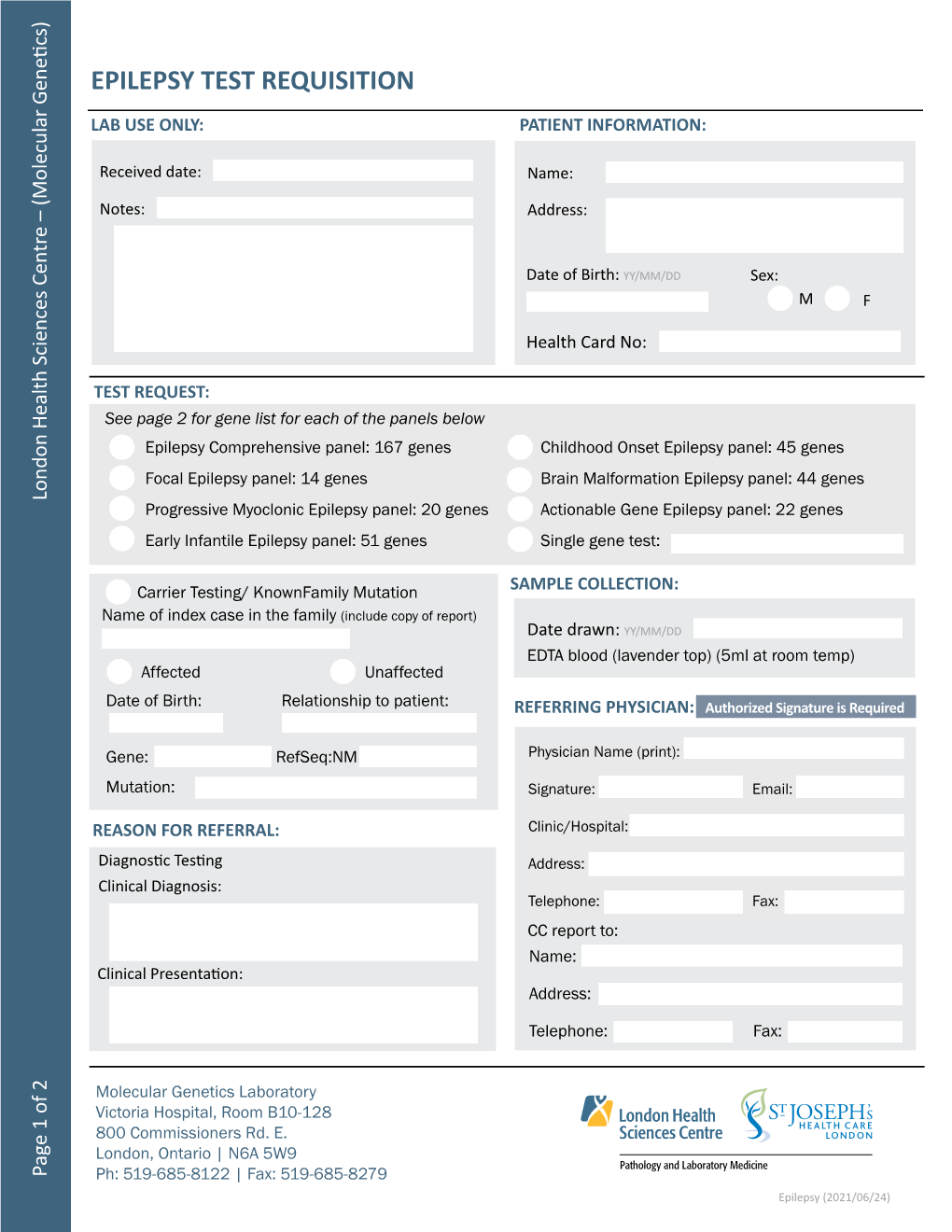 Epilepsy Test Requisition