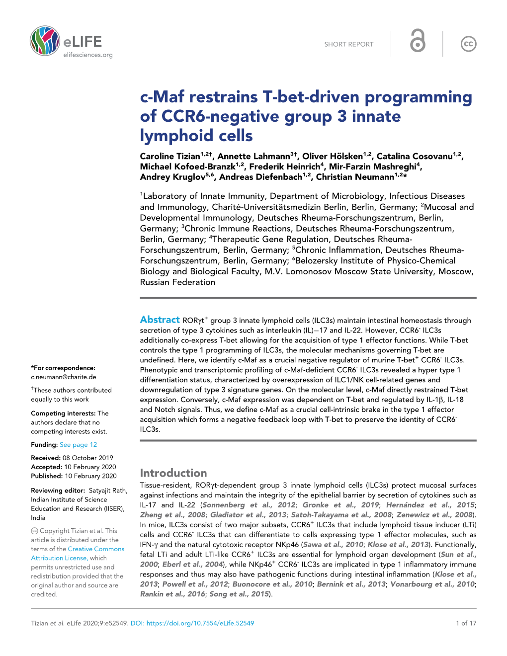 C-Maf Restrains T-Bet-Driven Programming of CCR6