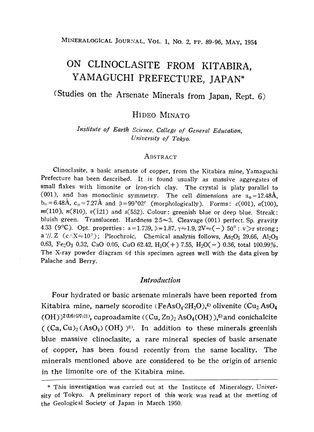 On Clinoclasite from Kitabira, Yamaguchi Prefecture , Japan