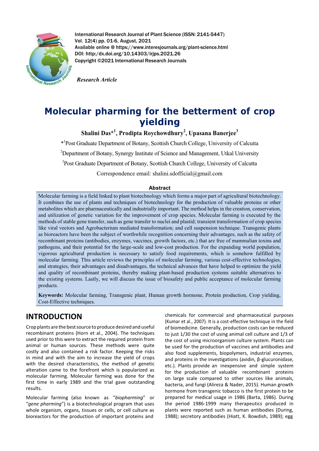 Molecular Pharming for the Betterment of Crop Yielding