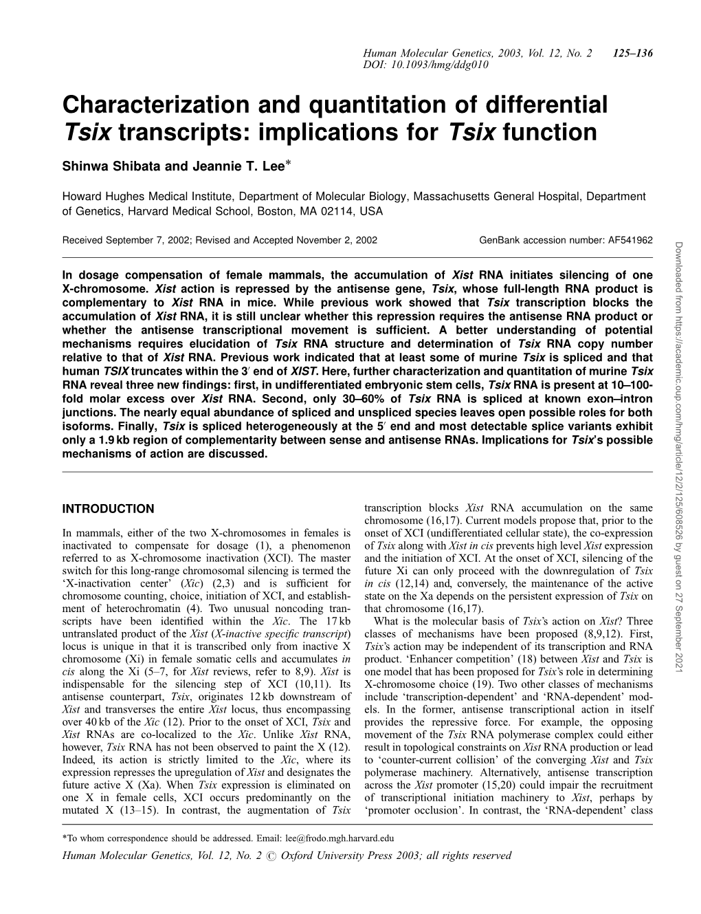Implications for Tsix Function