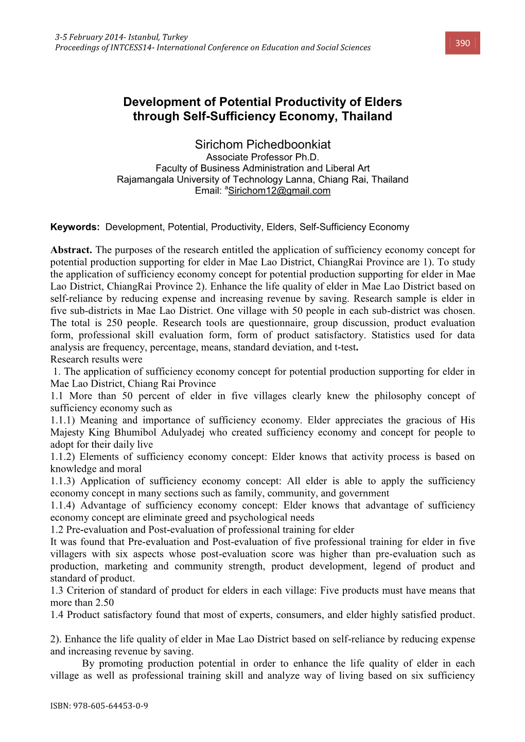 Development of Potential Productivity of Elders Through Self-Sufficiency Economy, Thailand