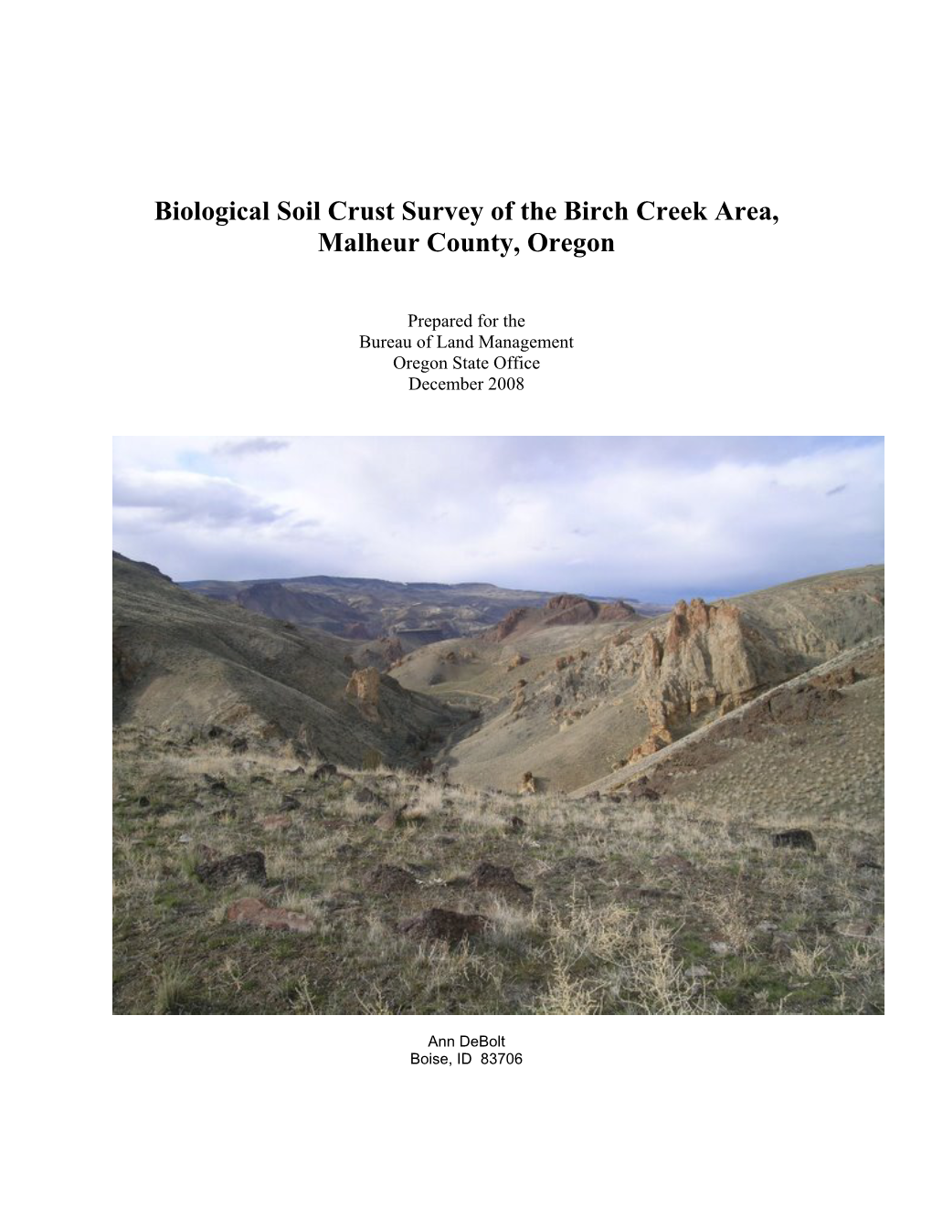 Biological Soil Crust Survey of the Birch Creek Area, Malheur County, Oregon