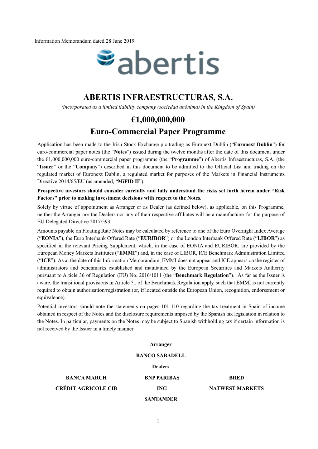 ABERTIS INFRAESTRUCTURAS, S.A. €1,000,000,000 Euro-Commercial