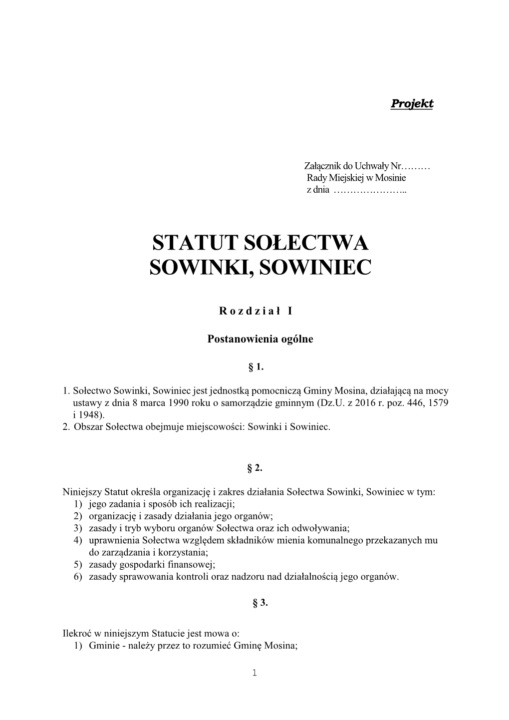 Statut Sołectwa Sowinki, Sowiniec