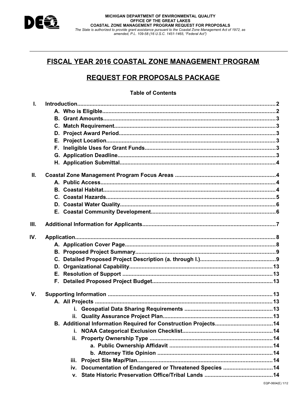 Fiscal Year 2016 Coastal Zone Management Program