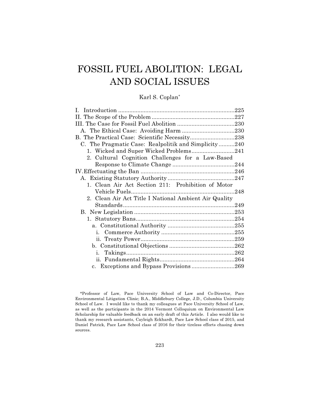 Fossil Fuel Abolition: Legal and Social Issues